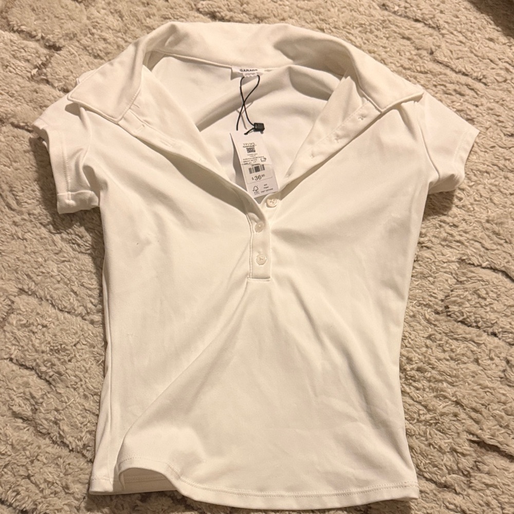 BRAND NEW Garage White Short Sleeve Polo Shirt